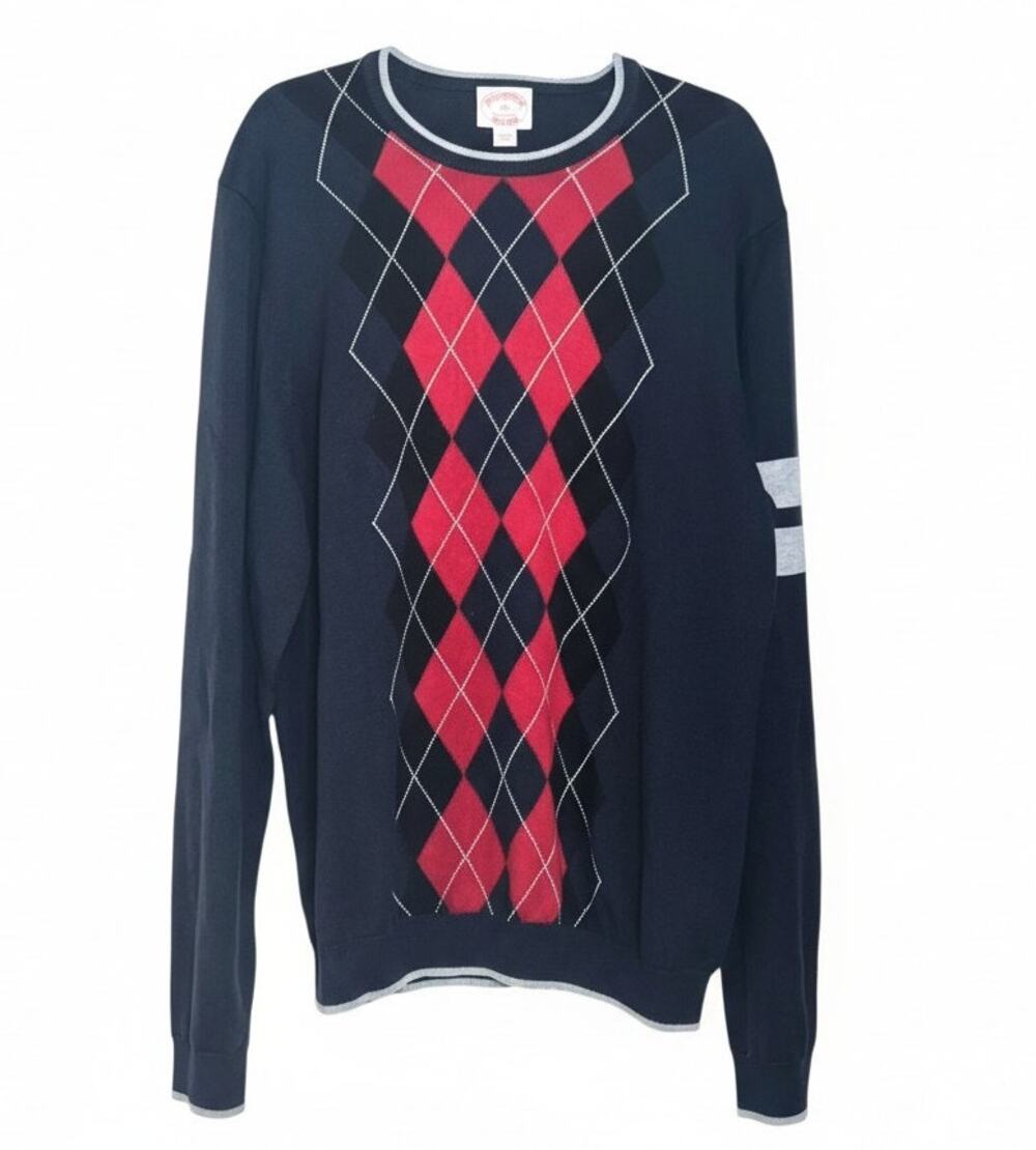 Brooks Brothers Men's XL Sweater Blue Red Argyle Cotton Wool Blend Long Sleeve